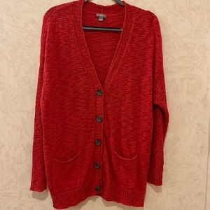 J Jill Red-Orange Heather Buttoned Cotton Cardigan Size L